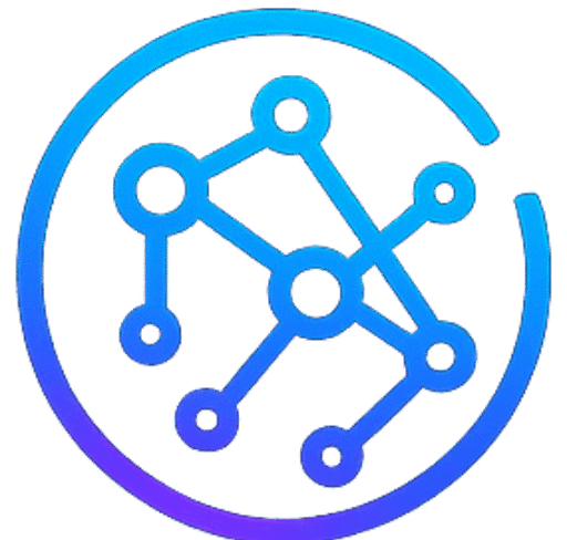 MarketMindPro logo with futuristic digital network design in deep blue, teal, and neon purple.